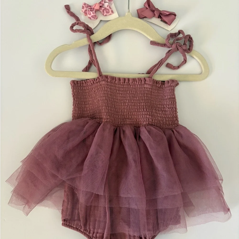 Angel Dear Tulle Baby Romper with choice of bow barrette - Picture 1 of 5